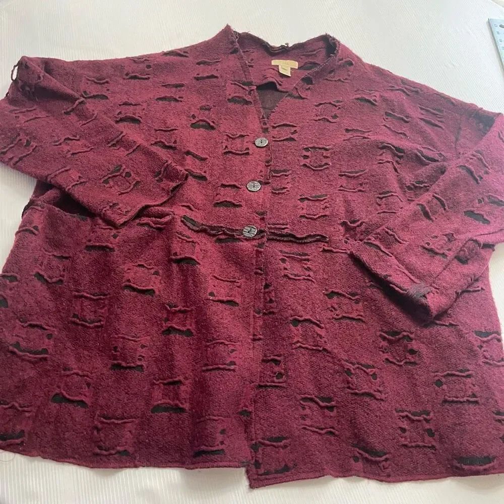 J. Jill Wool Red Black Wool Art To Wear Lagenlook Cardigan Duster Oversized Sz L